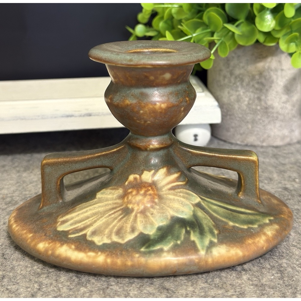 Roseville Dahlrose 1928 Arts & Crafts Pottery Candle Holder 1069-3 MINT